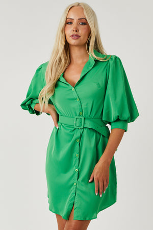 Jade Puff Sleeve Button Down Shirt Dress