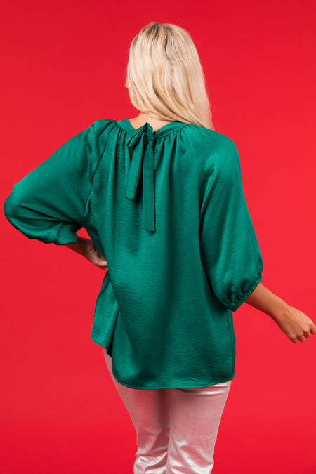 Jade Satin Back Tie Half Sleeve Blouse