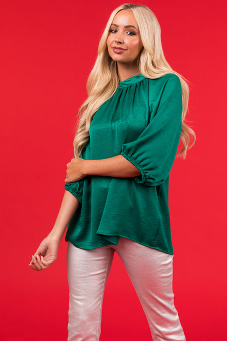 Jade Satin Back Tie Half Sleeve Blouse