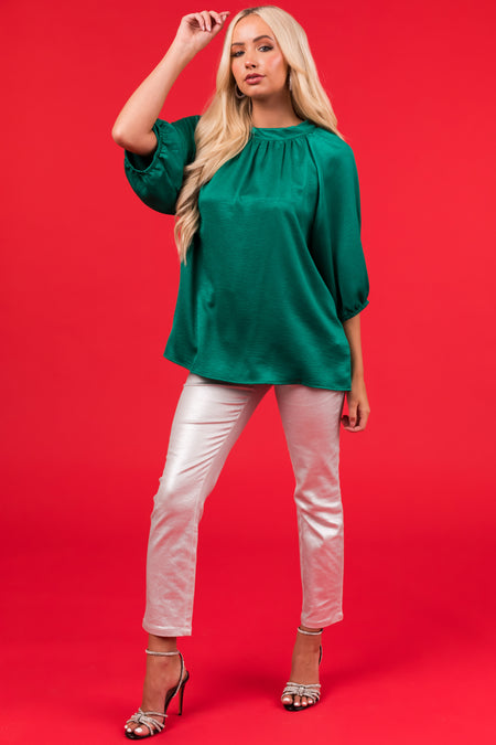 Jade Satin Back Tie Half Sleeve Blouse