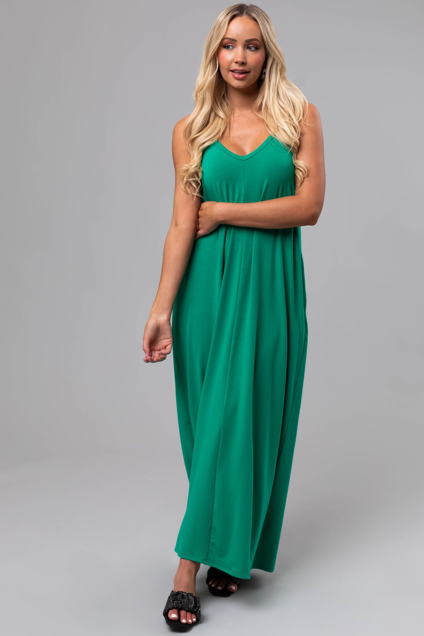 Jade Sleeveless Knit Maxi Dress with Pockets | Lime Lush