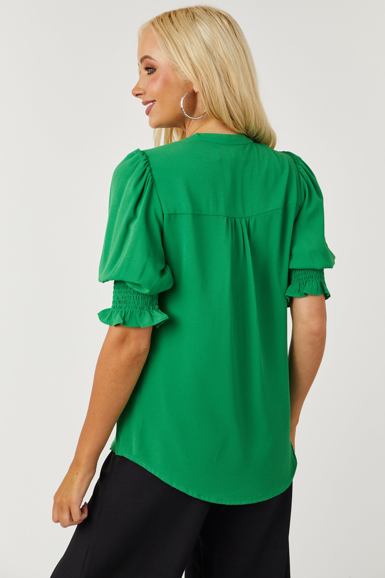 Jade V Neck Smocked Puff Sleeve Blouse