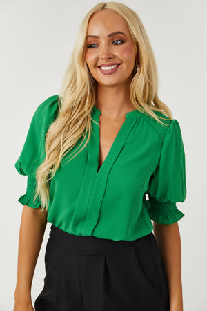 Jade V Neck Smocked Puff Sleeve Blouse