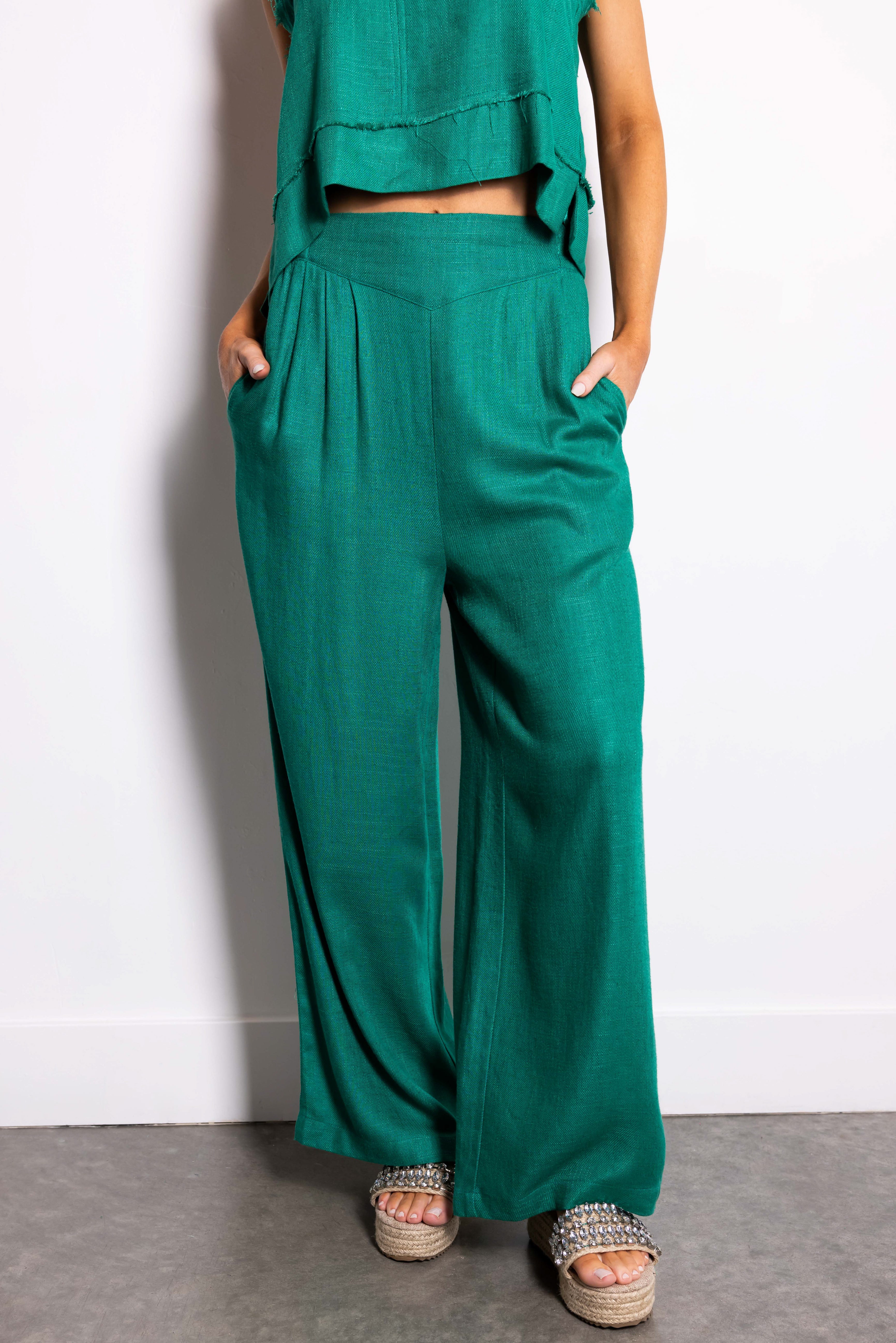 Jade Woven Sleeveless Top and Pants Set