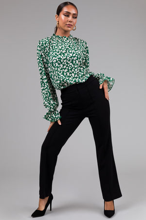 Jade and Ivory Leopard Print Ruffle Top