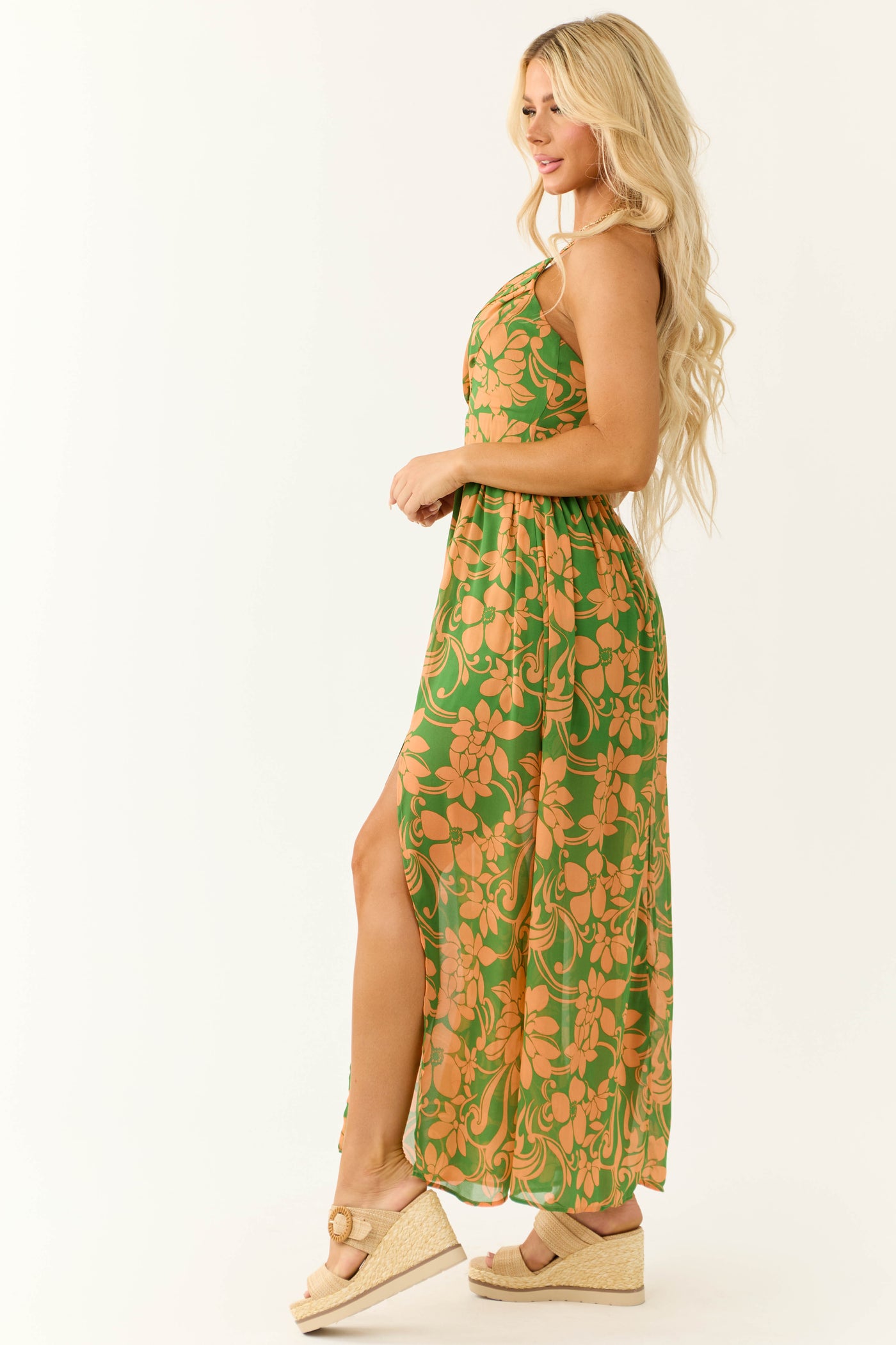 Jade and Melon Floral Print Maxi Dress