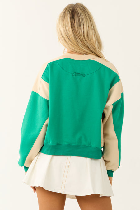 Jade and Sand Two Tone Long Sleeve Sweatshirt