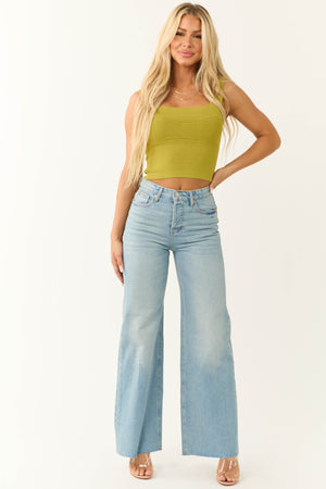 Jemina Light Wash Raw Hem Wide Leg Jeans