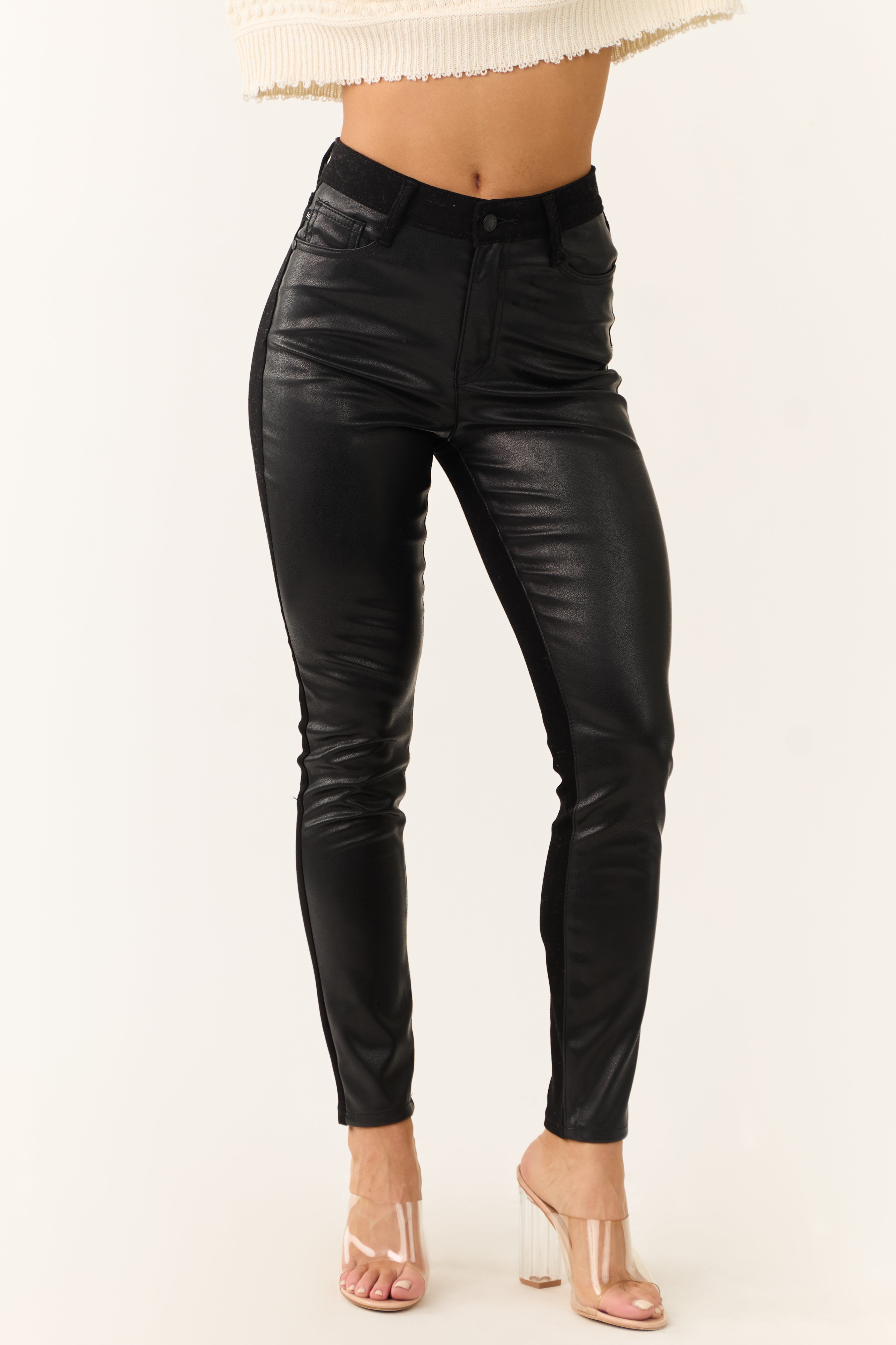 Judy Blue Black Faux Leather Denim Skinny Jeans