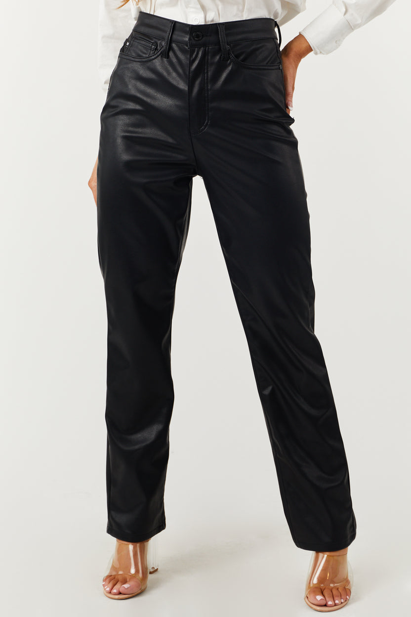 Judy Blue Black High Rise Faux Leather Straight Pants