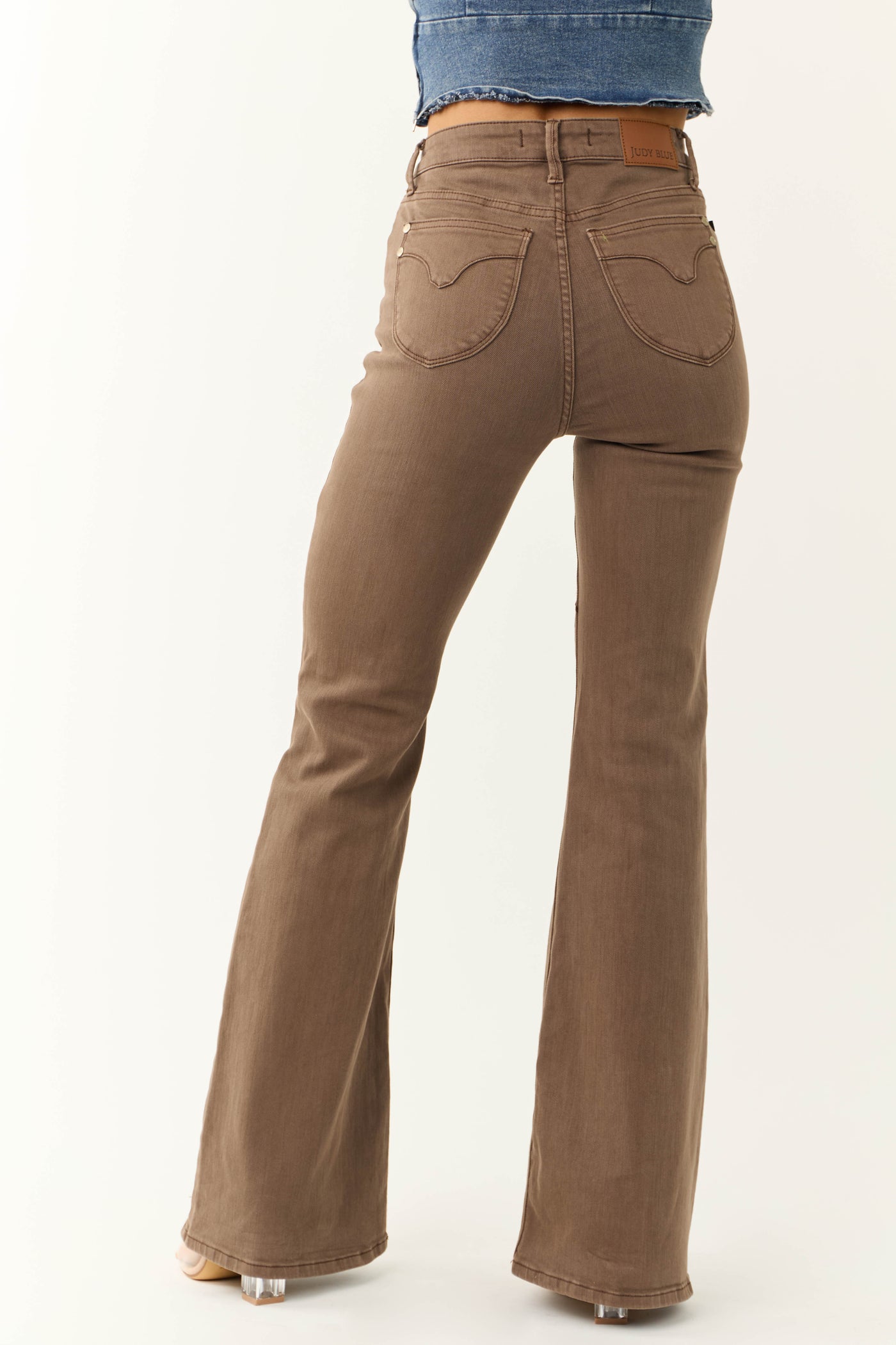 Judy Blue Coffee Knee Seam Detail Flare Jeans