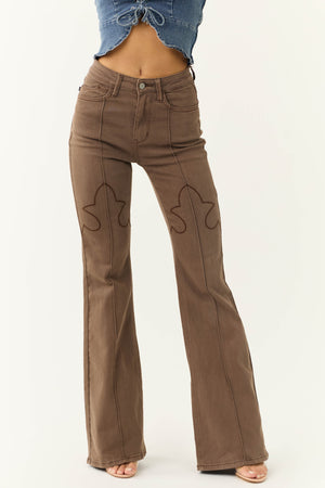 Judy Blue Coffee Knee Seam Detail Flare Jeans