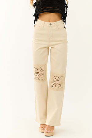 Judy Blue Cream High Rise Crochet Patch Jeans