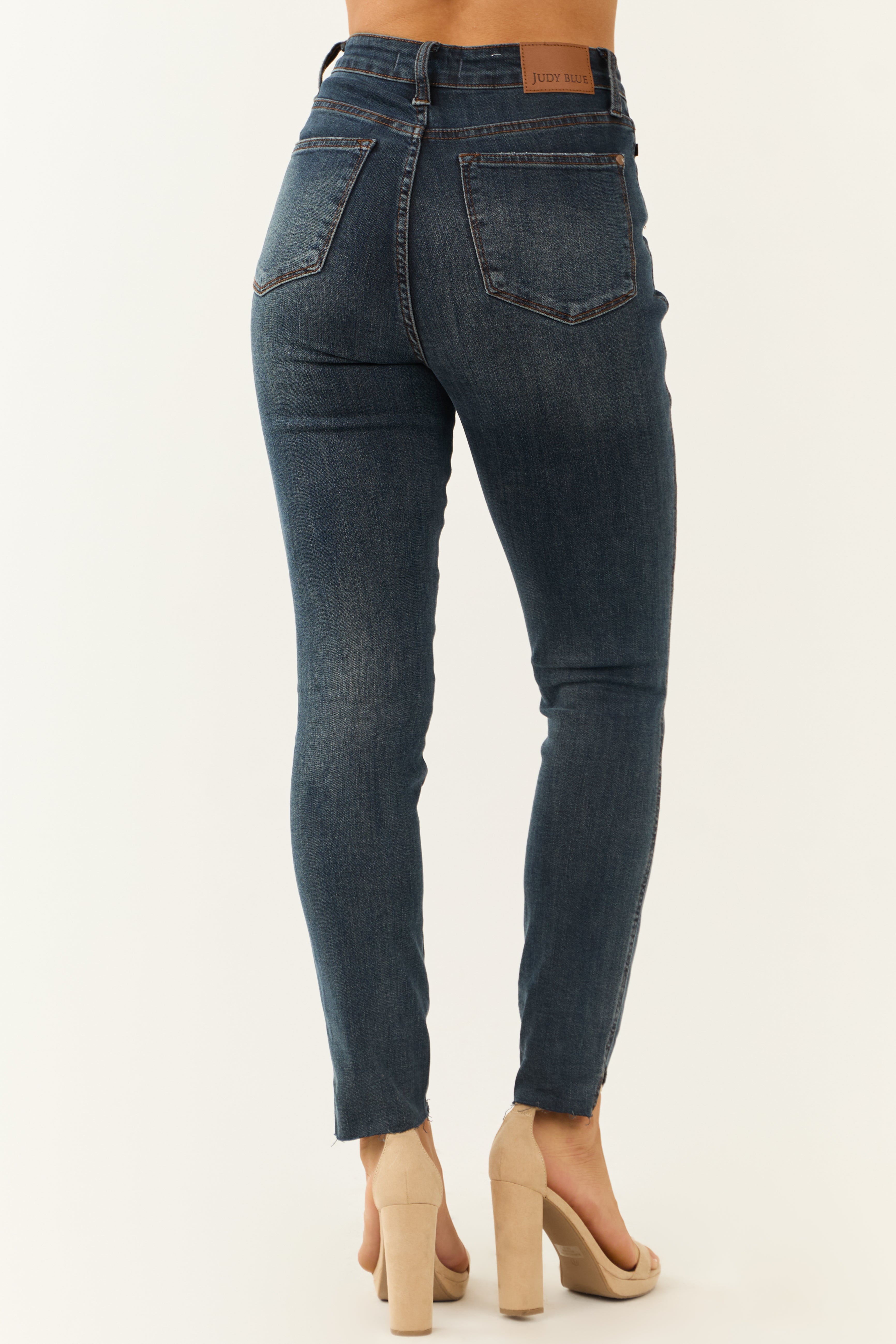 Judy Blue Dark Tummy Control Step Hem Skinny Jeans