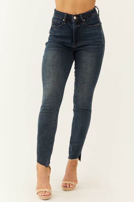 Judy Blue Dark Tummy Control Step Hem Skinny Jeans