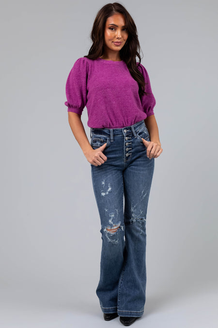 Judy Blue Dark Wash Distressed Flare Jeans