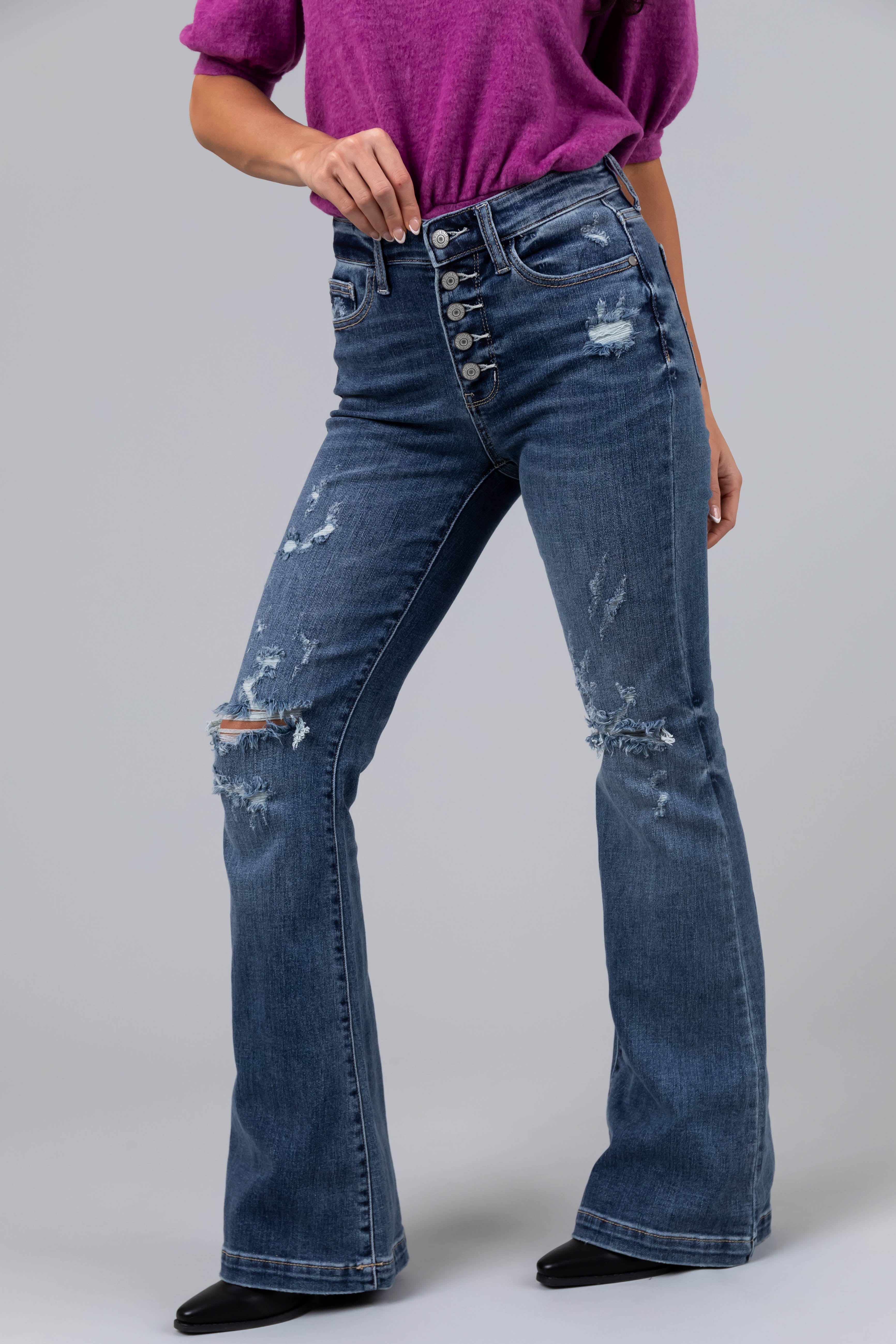 Judy Blue Dark Wash Distressed Flare Jeans