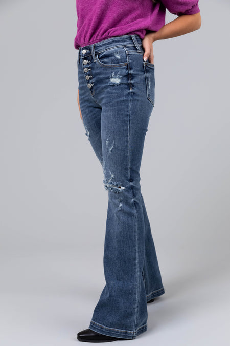 Judy Blue Dark Wash Distressed Flare Jeans