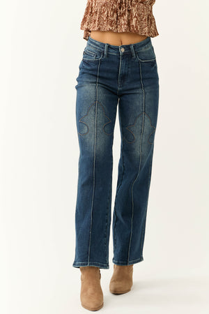 Judy Blue Dark Wash Embroidered Detail Jeans