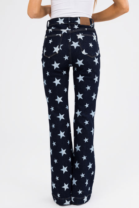 Judy Blue Dark Wash Star Print Flare Leg Jeans