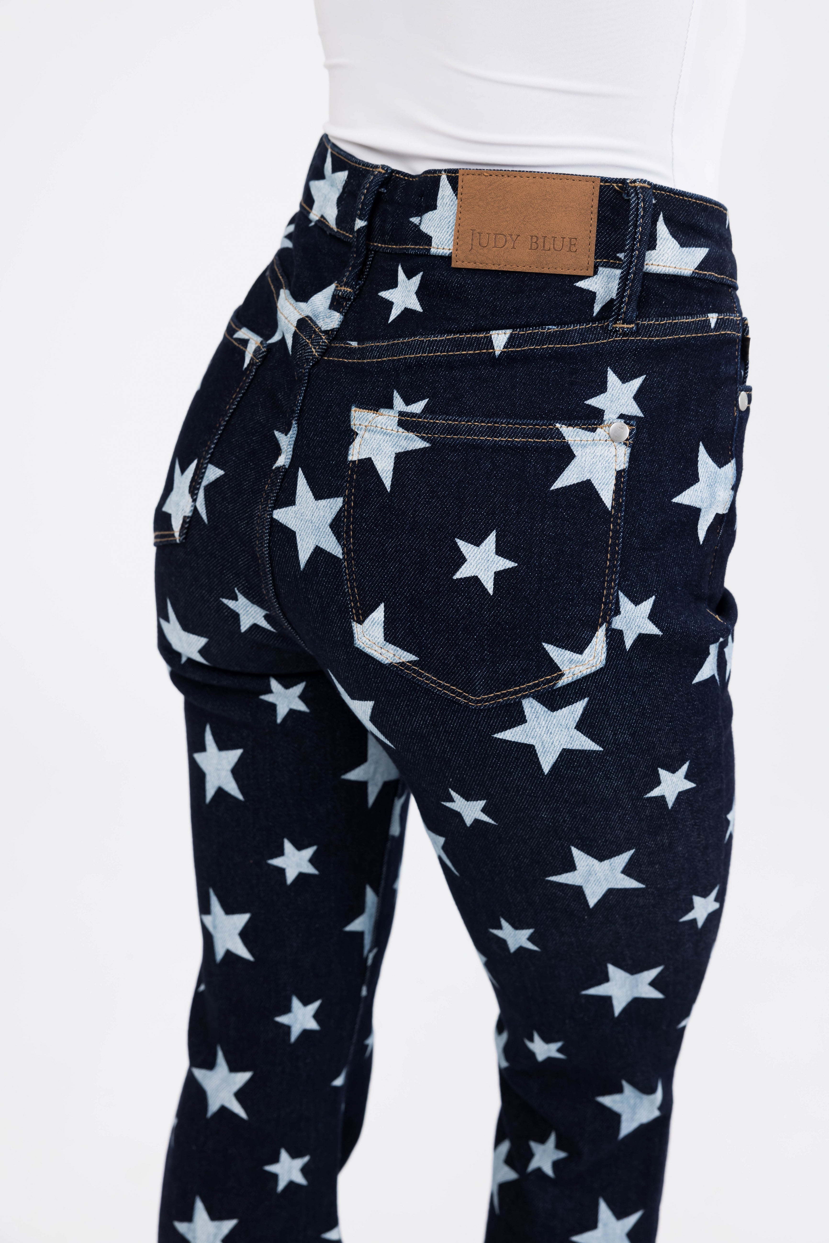 Judy Blue Dark Wash Star Print Flare Leg Jeans