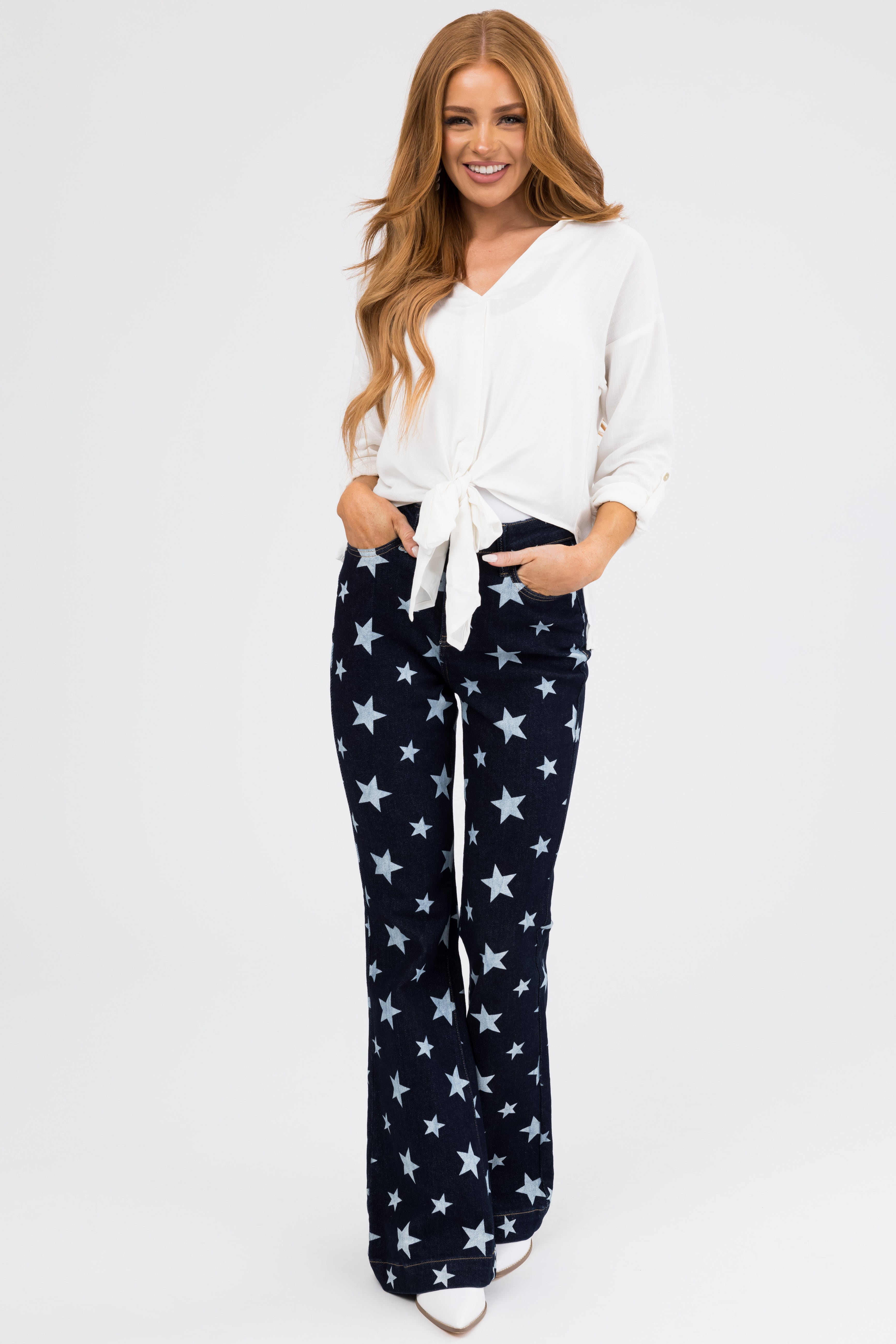 Judy Blue Dark Wash Star Print Flare Leg Jeans