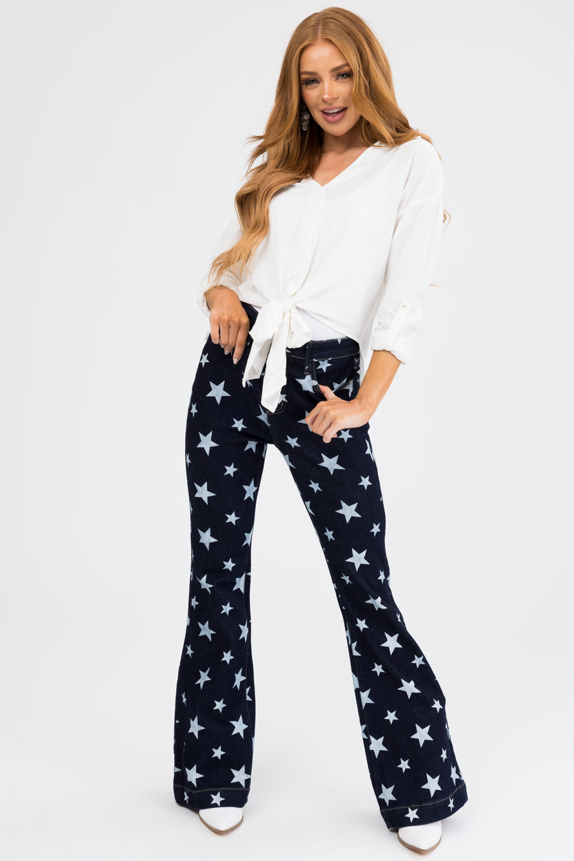 Judy Blue Dark Wash Star Print Flare Leg Jeans