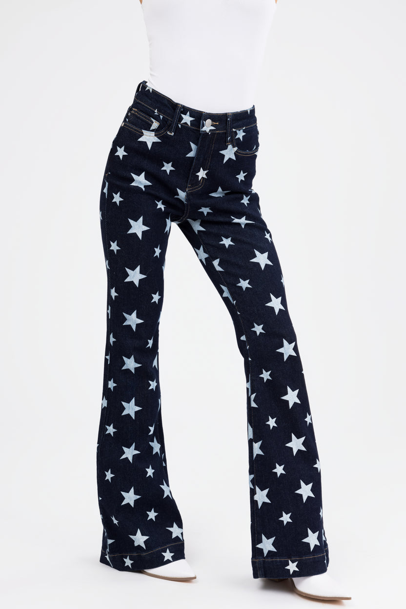 Judy Blue Dark Wash Star Print Flare Leg Jeans