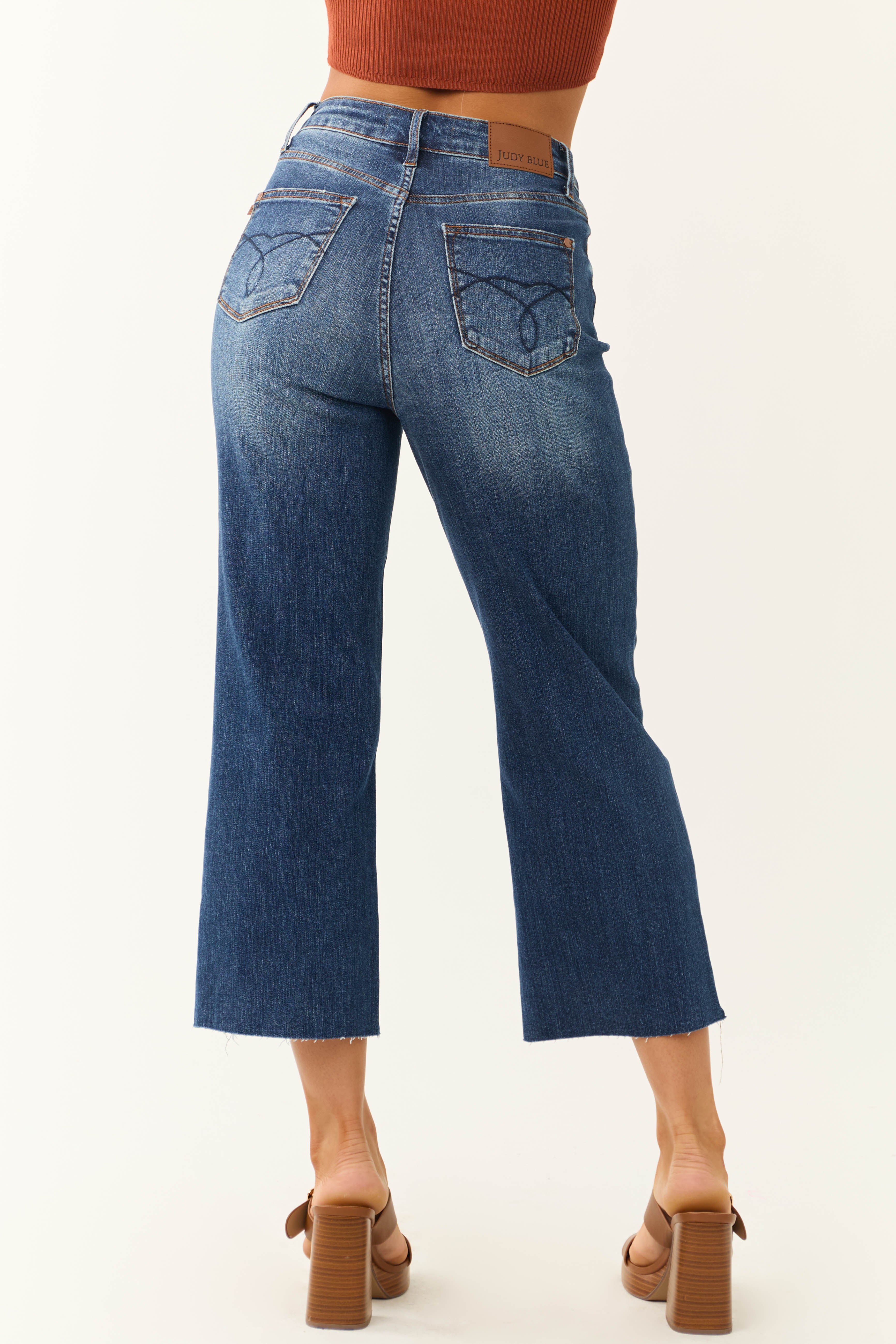 Judy Blue Dark Wash Wide Leg Cropped Jeans