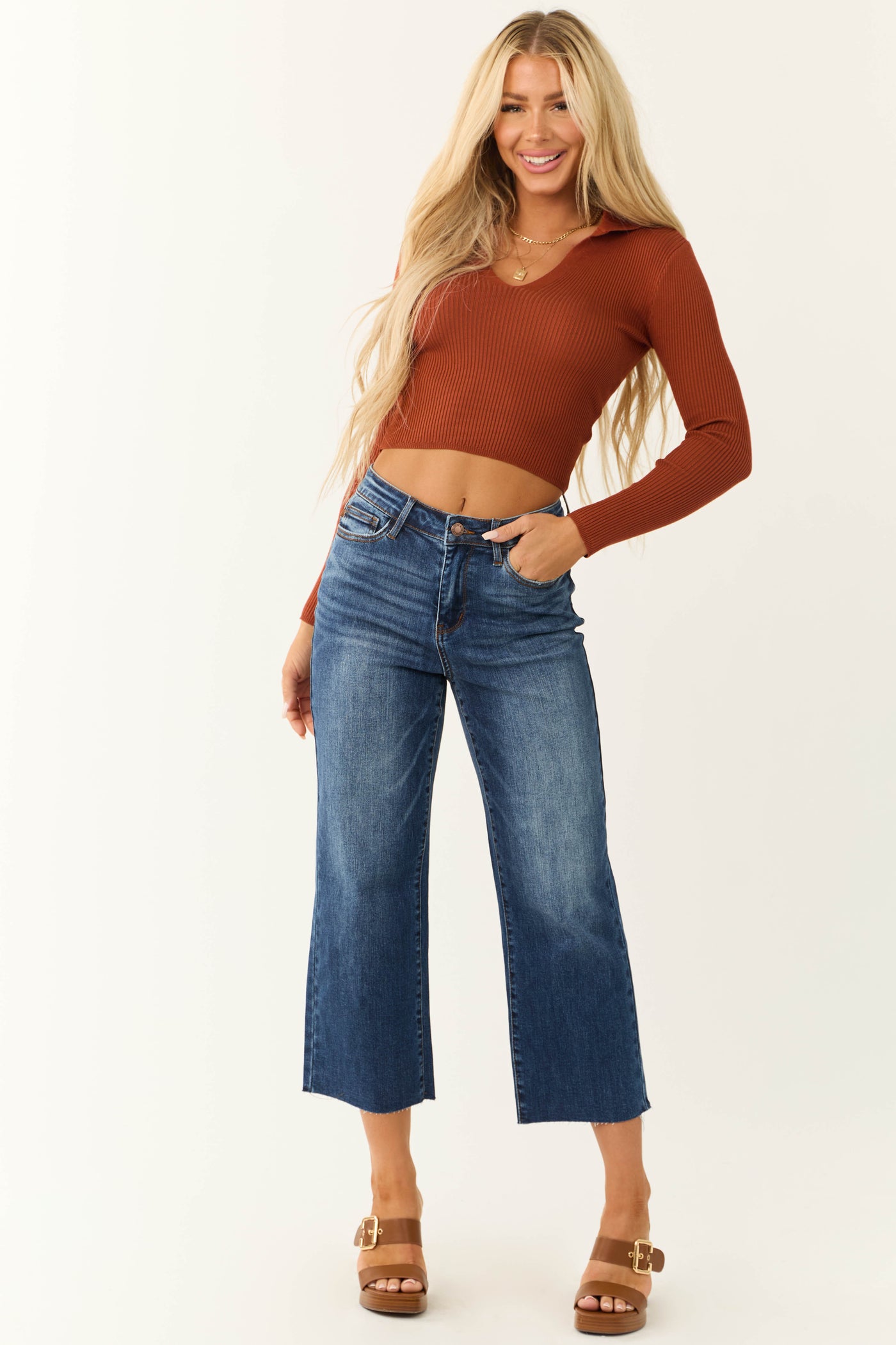 Judy Blue Dark Wash Wide Leg Cropped Jeans