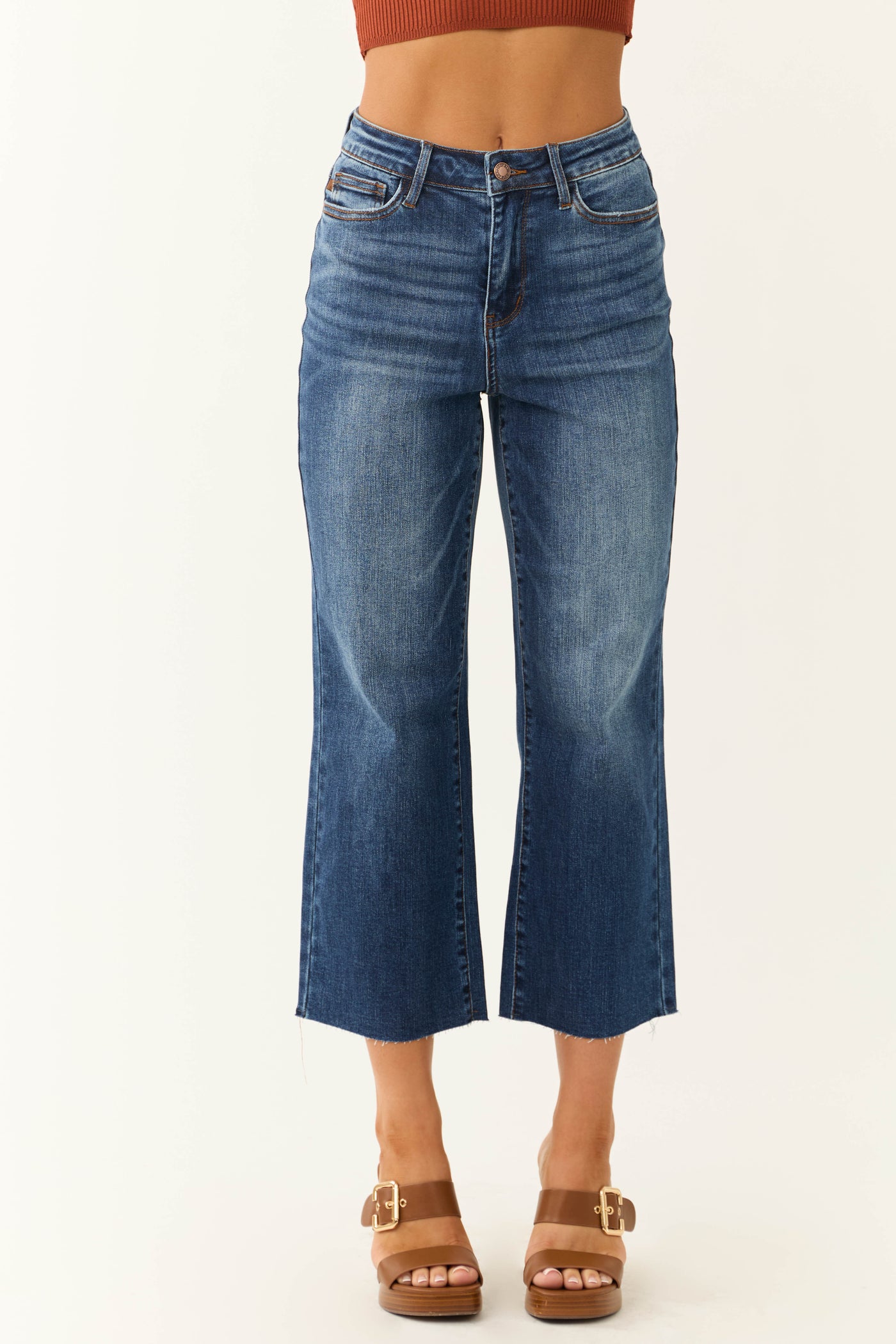 Judy Blue Dark Wash Wide Leg Cropped Jeans