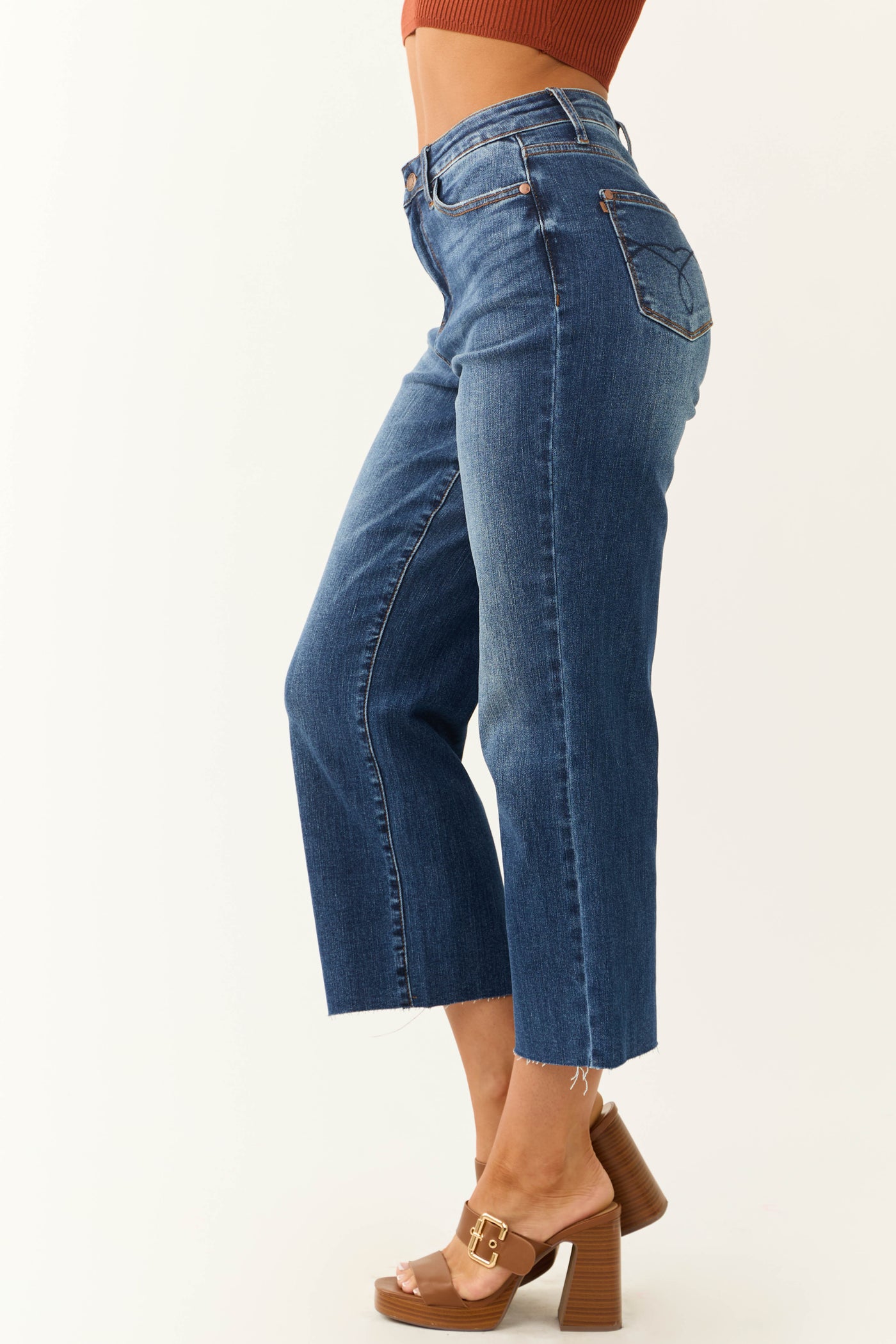 Judy Blue Dark Wash Wide Leg Cropped Jeans