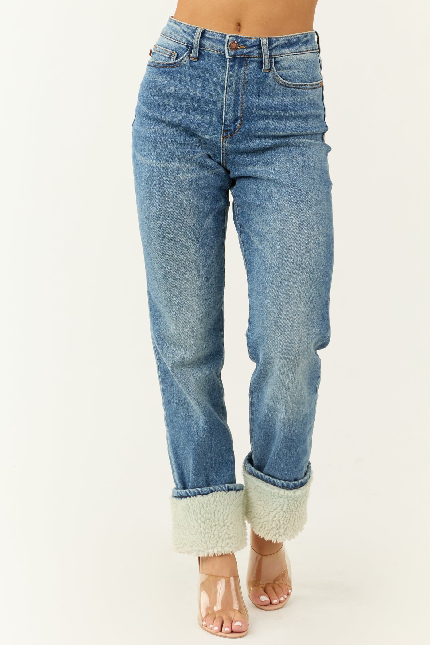 Judy Blue Faux Shearling Cuff Straight Jeans