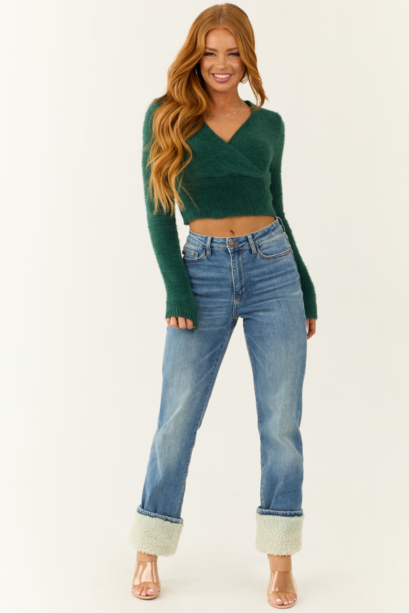 Judy Blue Faux Shearling Cuff Straight Jeans