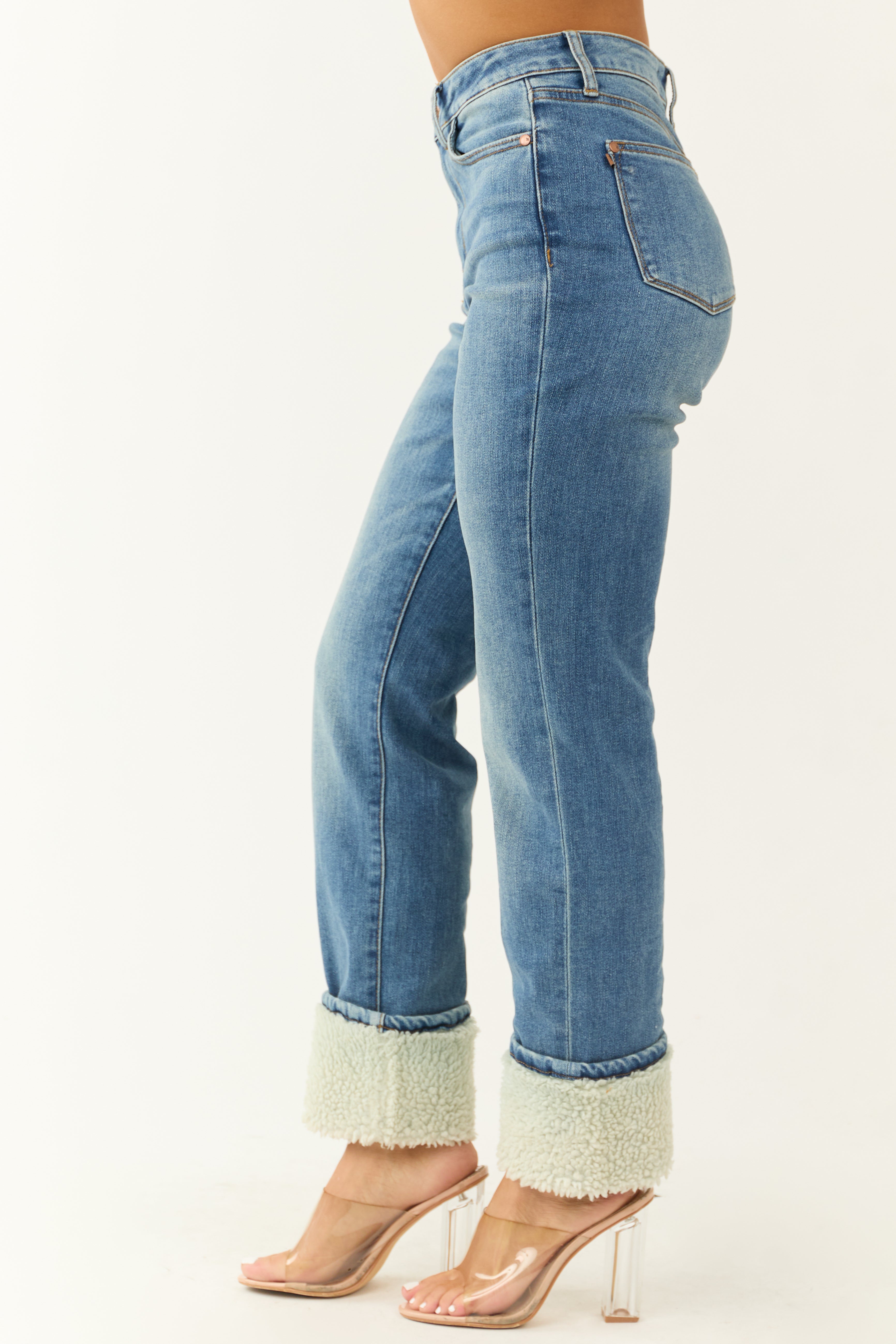 Judy Blue Faux Shearling Cuff Straight Jeans