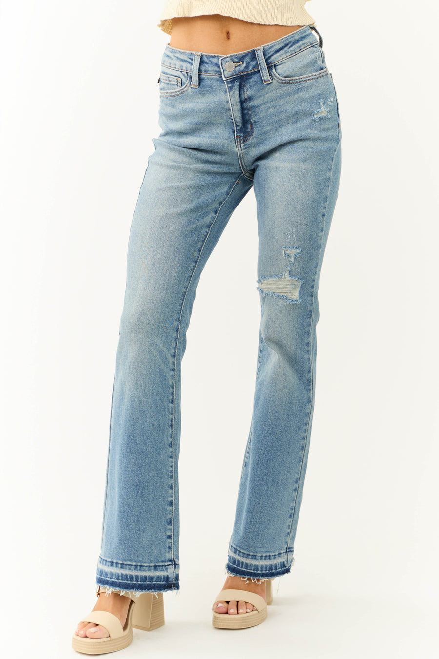 Judy Blue Frayed Hem Medium Wash Bootcut Jeans
