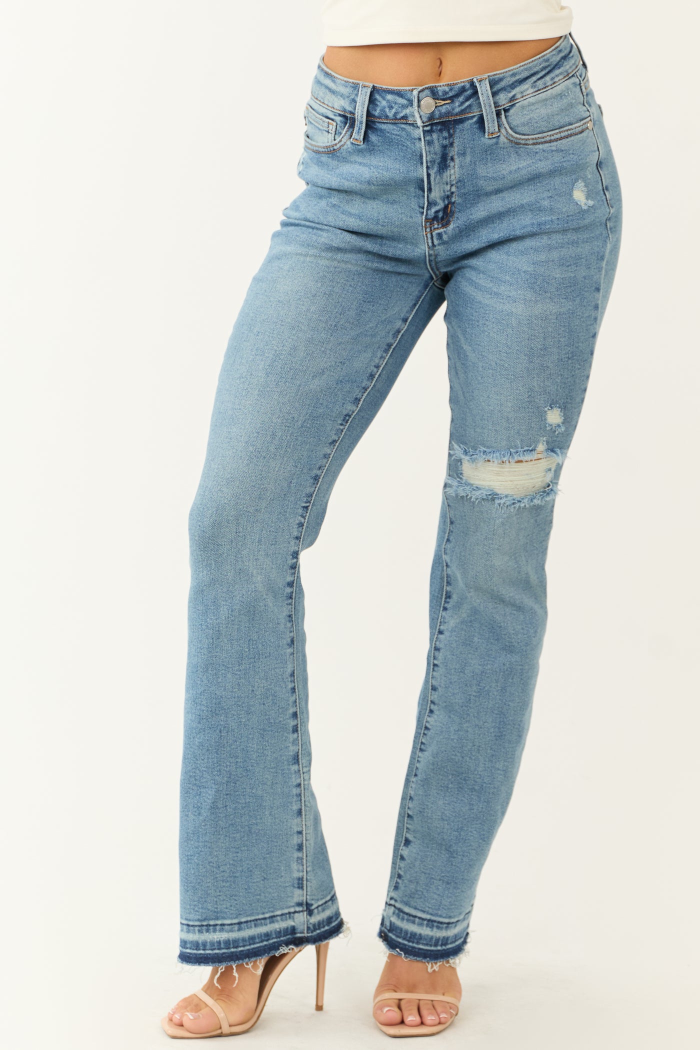 Judy Blue Frayed Hem Medium Wash Bootcut Jeans