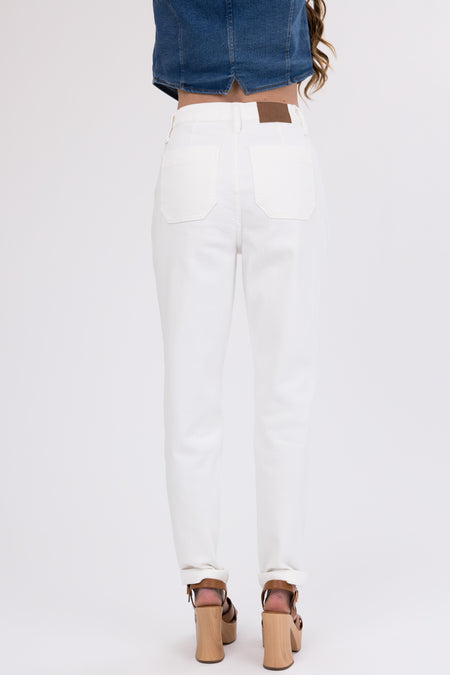 Judy Blue Ivory Drawstring High Waist Jeans