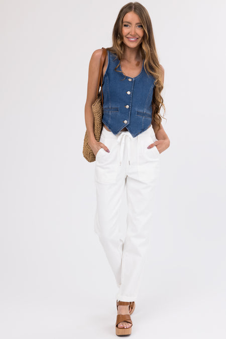 Judy Blue Ivory Drawstring High Waist Jeans