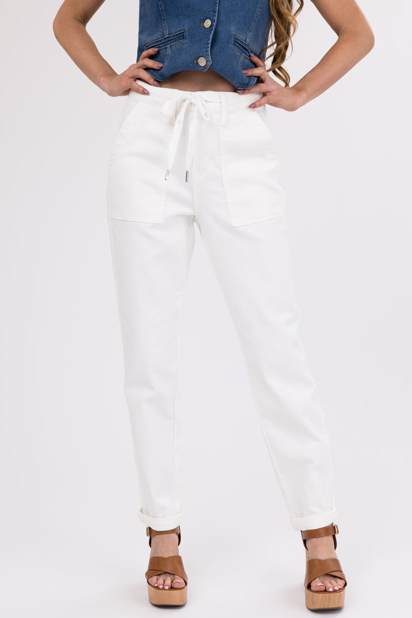 Judy Blue Ivory Drawstring High Waist Jeans