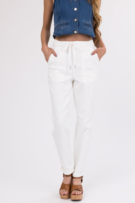 Judy Blue Ivory Drawstring High Waist Jeans