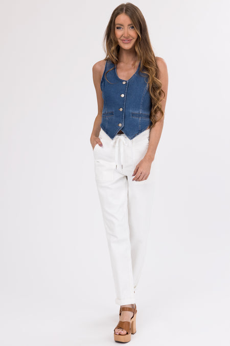 Judy Blue Ivory Drawstring High Waist Jeans