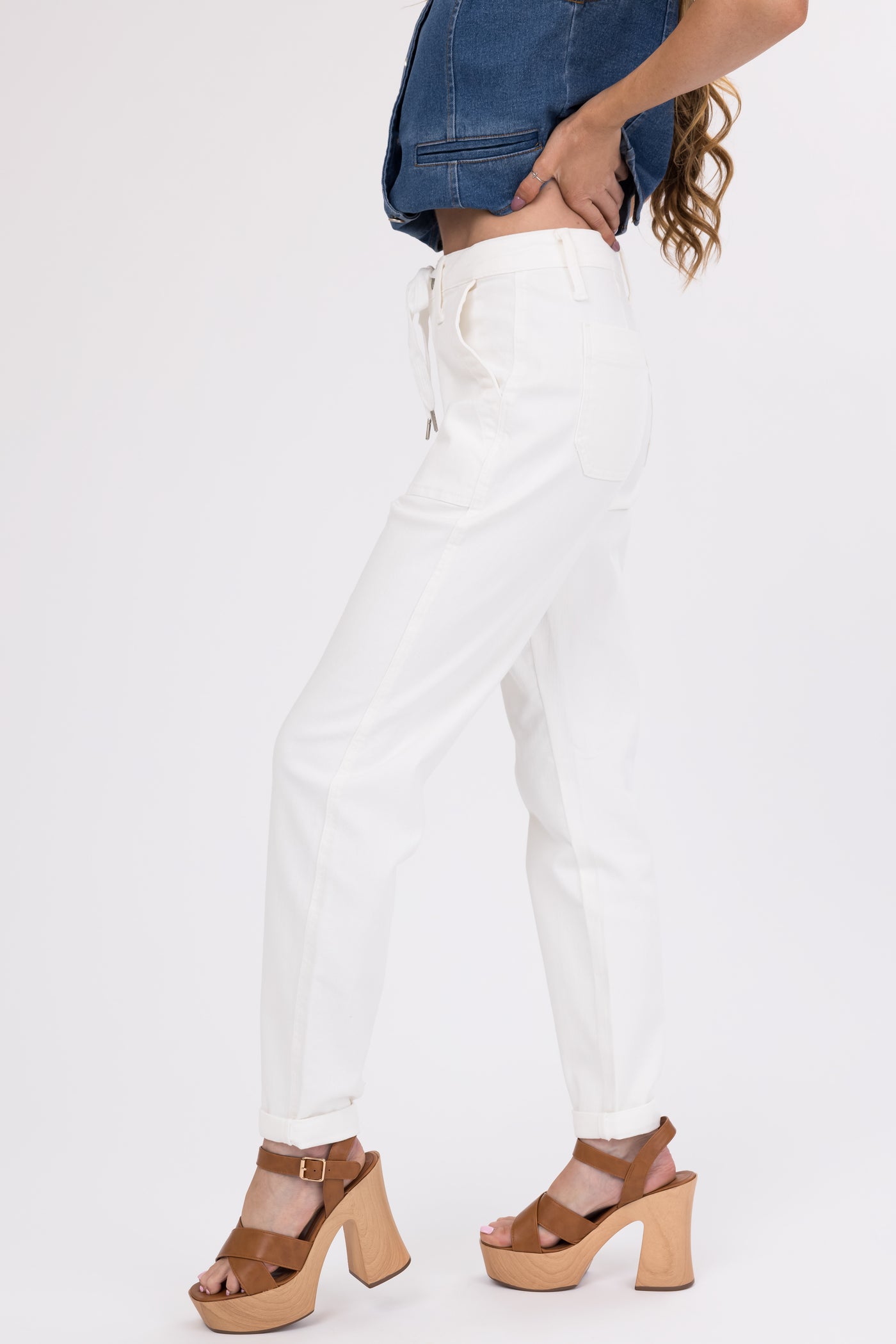 Judy Blue Ivory Drawstring High Waist Jeans