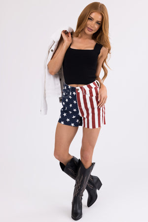 Judy Blue Ivory Stars and Stripes Print Shorts