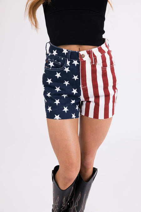 Judy Blue Ivory Stars and Stripes Print Shorts