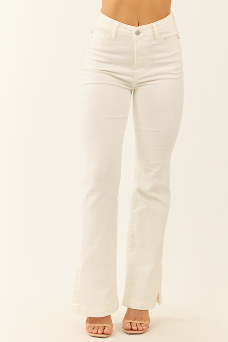 Judy Blue Ivory Stretchy Slit Flare Jeans