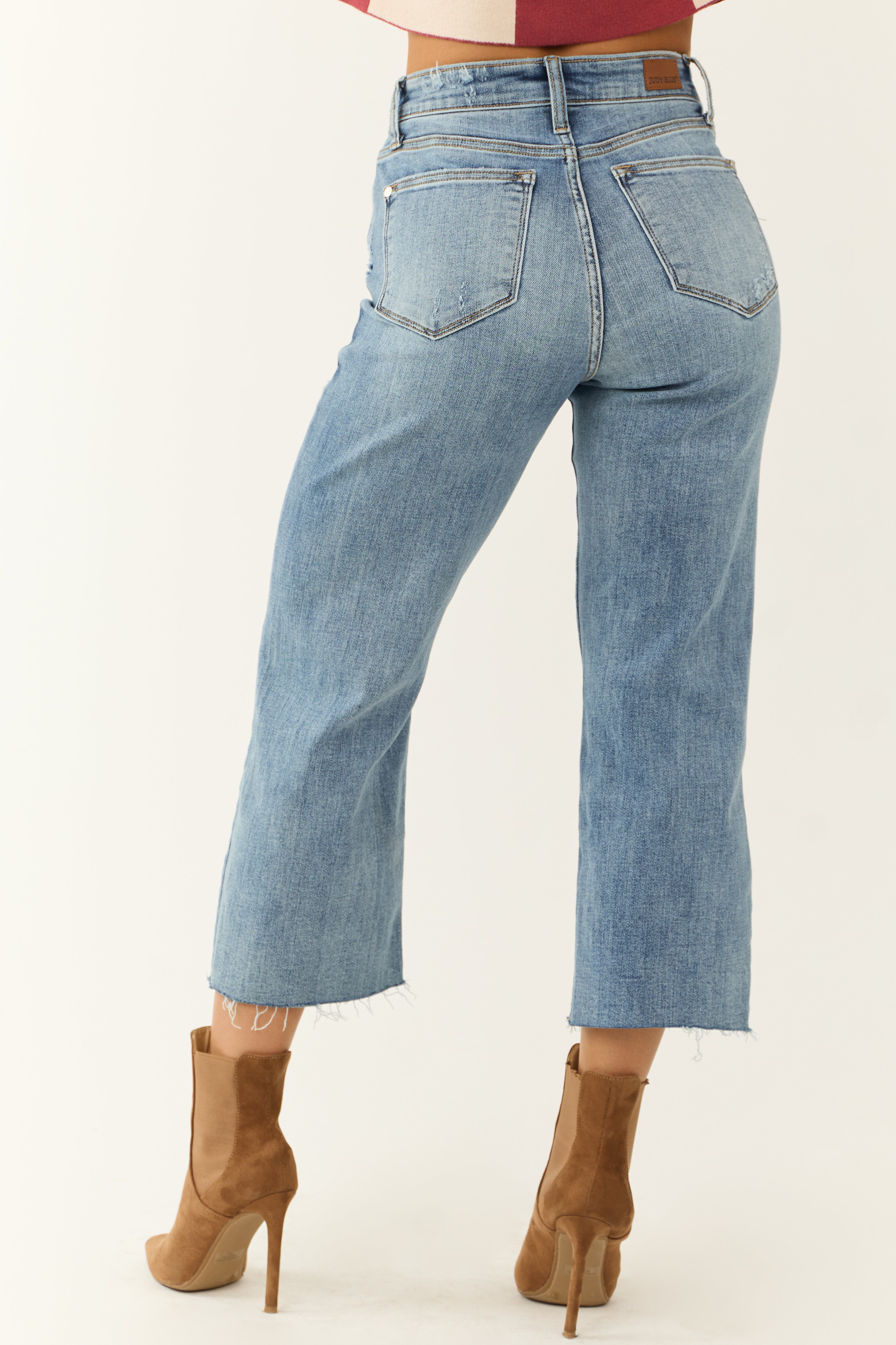 Judy Blue Light Wash Distressed Wide Crop Jeans