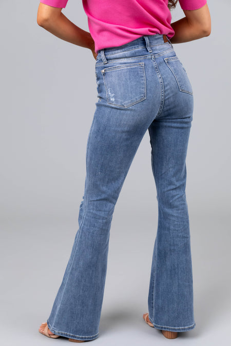 Judy Blue Light Wash Flare Leg Distressed Jeans