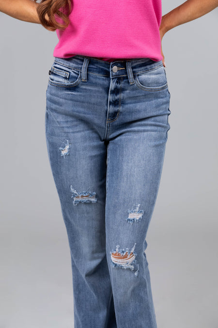 Judy Blue Light Wash Flare Leg Distressed Jeans