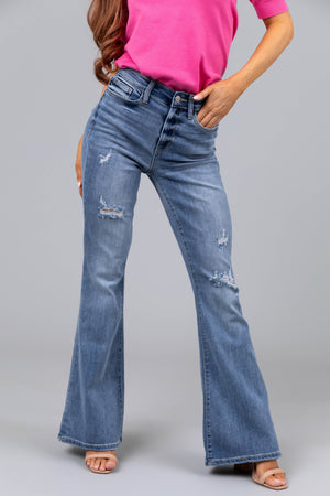 Judy Blue Light Wash Flare Leg Distressed Jeans